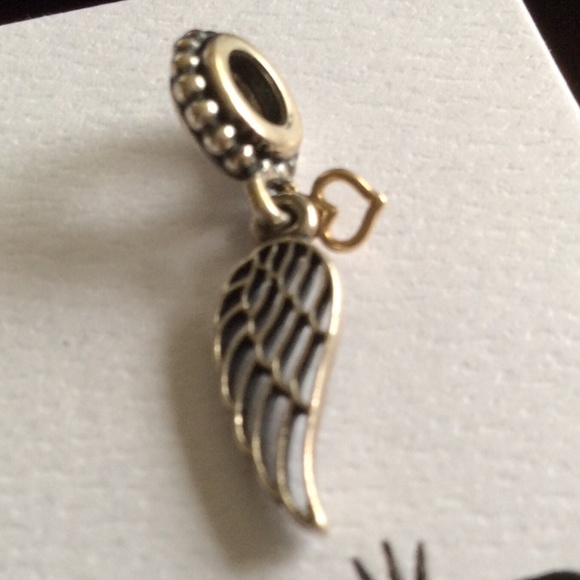 Pandora two tone angel feather charm with 14k gold heart - Picture 2 of 4